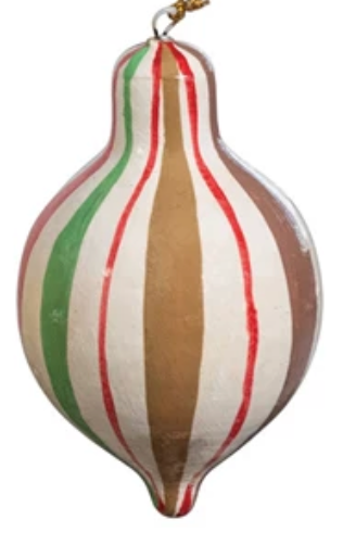Hand-Painted Paper Mache Finial Ornament with Stripes, 4 Styles
