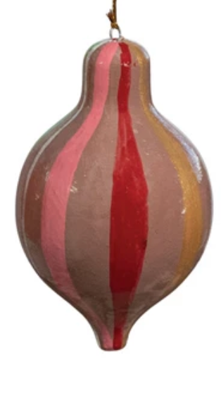 Hand-Painted Paper Mache Finial Ornament with Stripes, 4 Styles