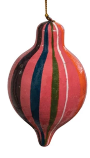 Hand-Painted Paper Mache Finial Ornament with Stripes, 4 Styles