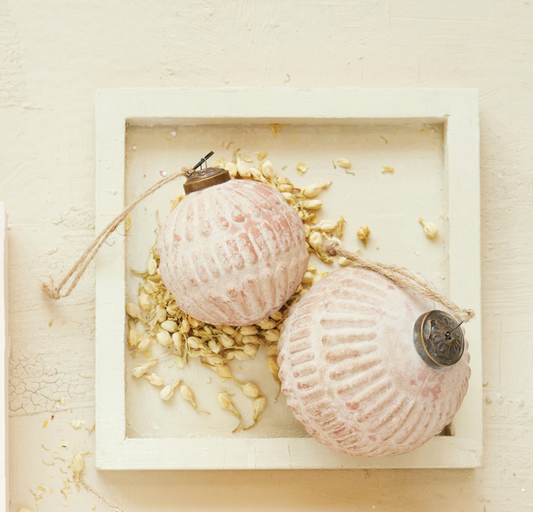Embossed Glass Ball Ornament, Distressed Frosted Finish