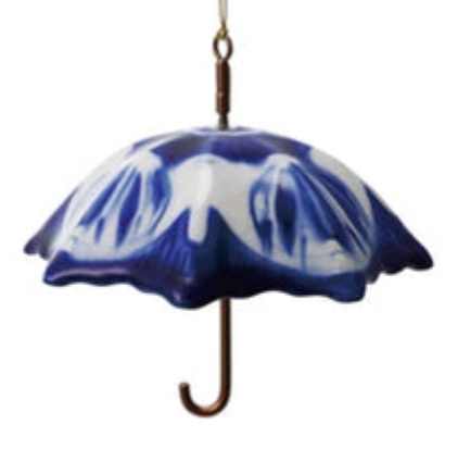 Hand-Painted Stoneware & Metal Umbrella Ornament with Pattern, 4 Styles