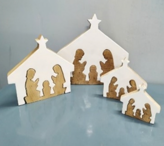 Wooden Enameled Star Nativity