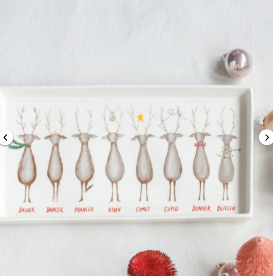 Stoneware Platter with Santa's Reindeer