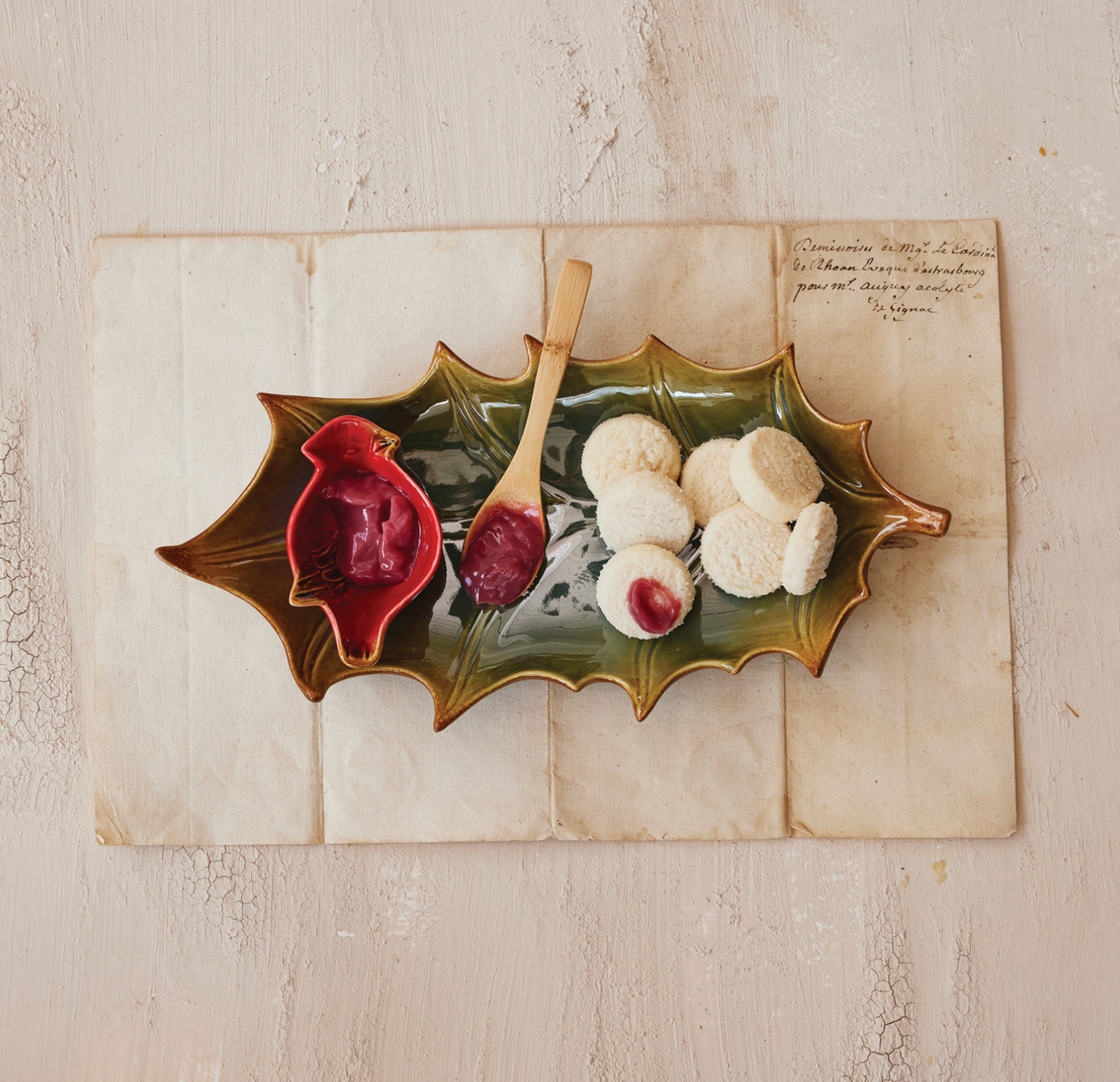 Holly Leaf Serving Tray and Cardinal Dish