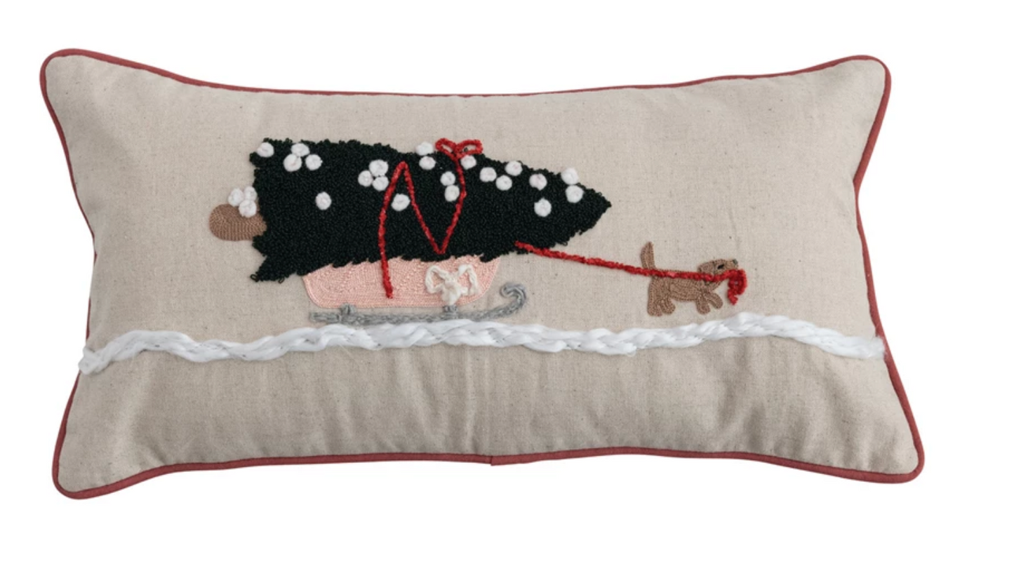 Dog Pulling Sleigh Pillow