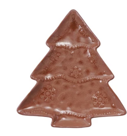 Stoneware Tree  and Snowflake Shaped Plate with Snowflakes, 2 Colors
