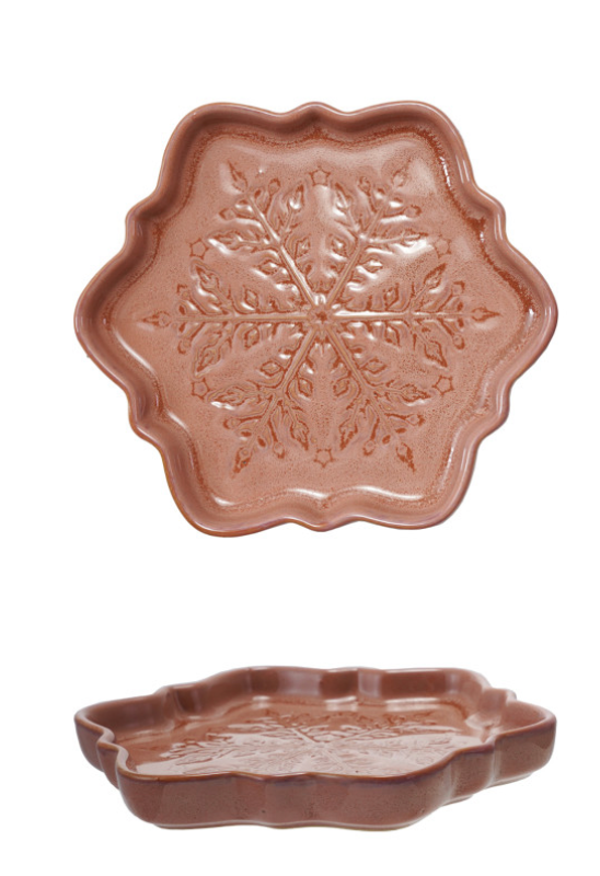 Stoneware Tree  and Snowflake Shaped Plate with Snowflakes, 2 Colors