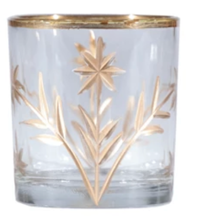 Hand Painted Etched Glass Votive Holders, Gold Finish