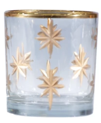 Hand Painted Etched Glass Votive Holders, Gold Finish