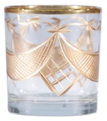 Hand Painted Etched Glass Votive Holders, Gold Finish