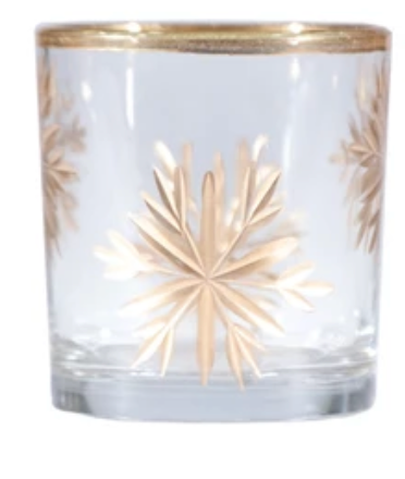 Hand Painted Etched Glass Votive Holders, Gold Finish