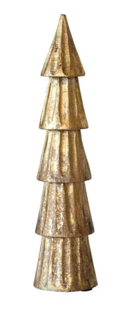 Carved Mango Wood Tree, Rubbed Gold Foil Finish