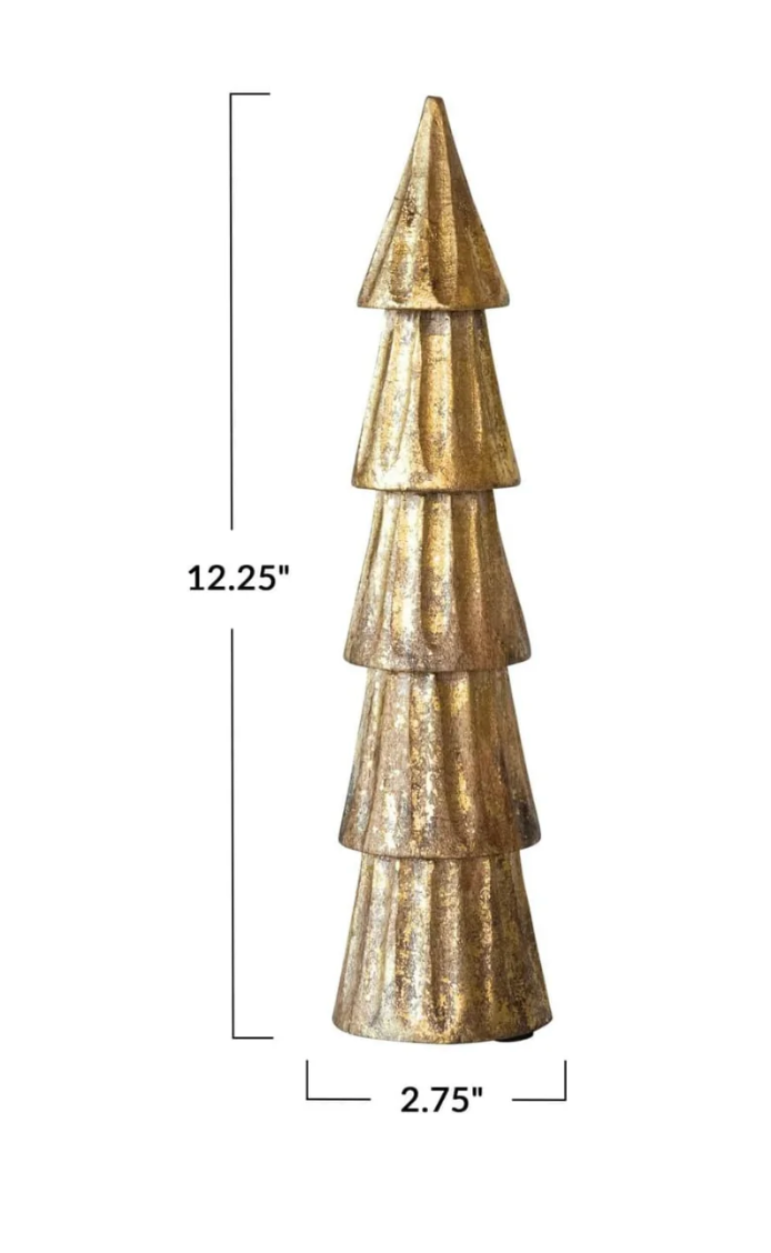 Carved Mango Wood Tree, Rubbed Gold Foil Finish