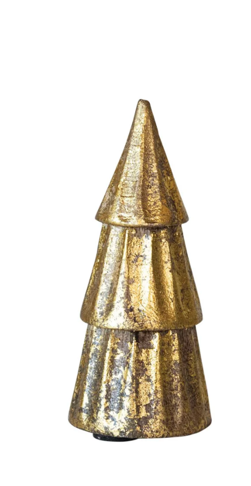 Carved Mango Wood Tree, Rubbed Gold Foil Finish
