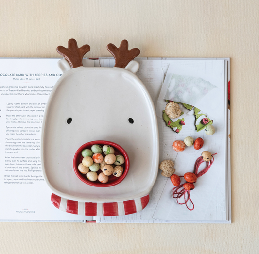 Stoneware Reindeer Shaped Platter w/ Dish, Set of 2 (Each One Will Vary)