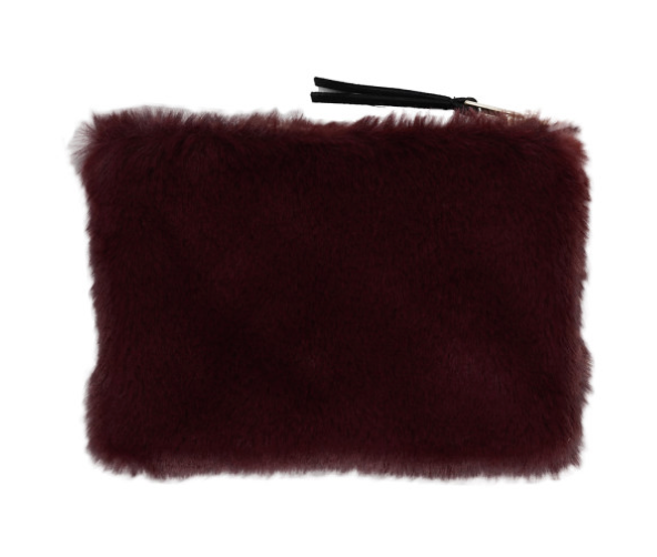 Faux Fur Fabric Zip Pouch w/interior lining , 4 Colors