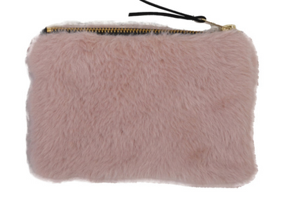 Faux Fur Fabric Zip Pouch w/interior lining , 4 Colors