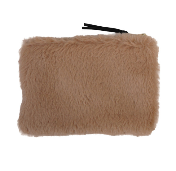 Faux Fur Fabric Zip Pouch w/interior lining , 4 Colors