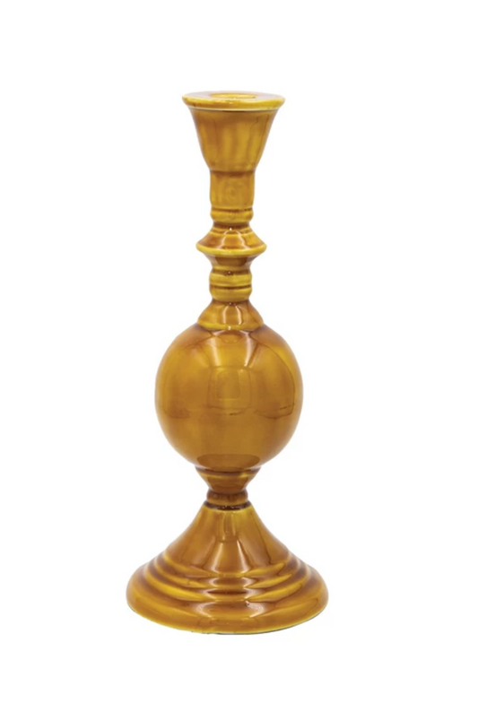 Enameled Metal Taper Holder, Mustard Color