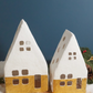 Handmade Paper Mache A-Frame Houses with Gold Foil, Set of 2
