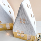 Handmade Paper Mache A-Frame Houses with Gold Foil, Set of 2