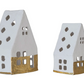 Handmade Paper Mache A-Frame Houses with Gold Foil, Set of 2