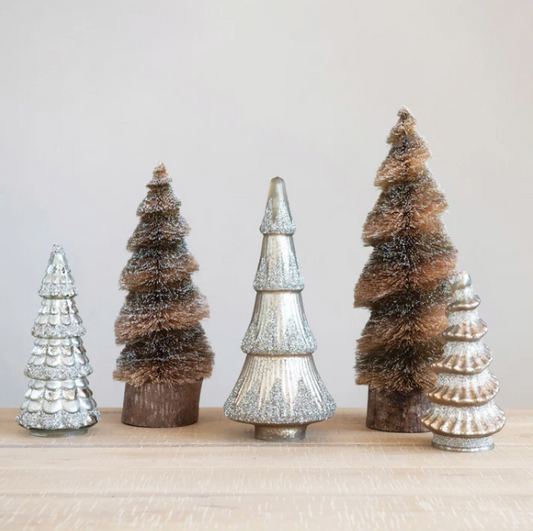 Raffia Tree with Glitter and Wood Base