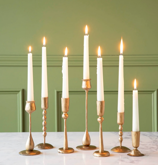 Hand Forged Iron Taper Holders Antique Brass Finish