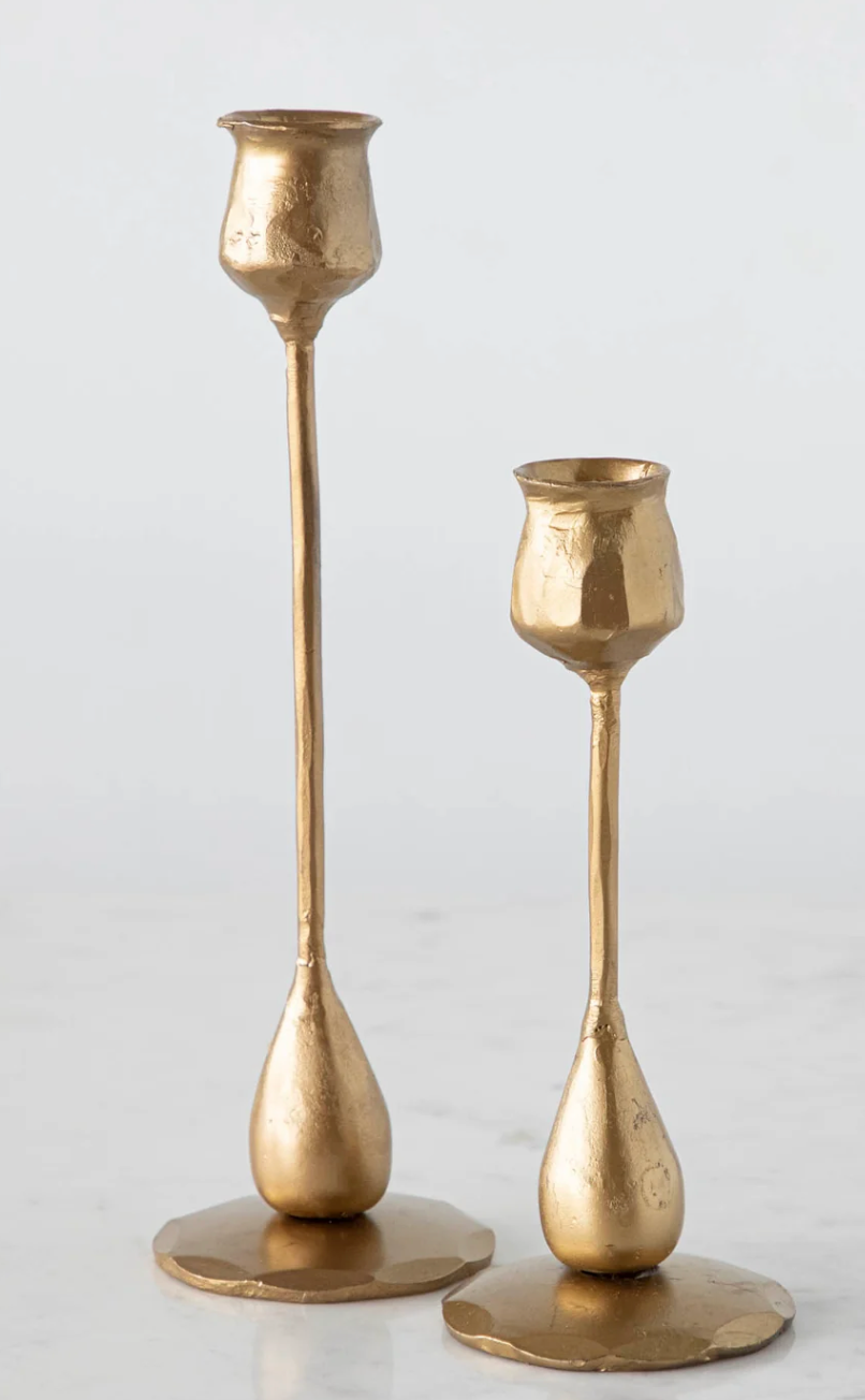 Hand Forged Iron Taper Holders Antique Brass Finish