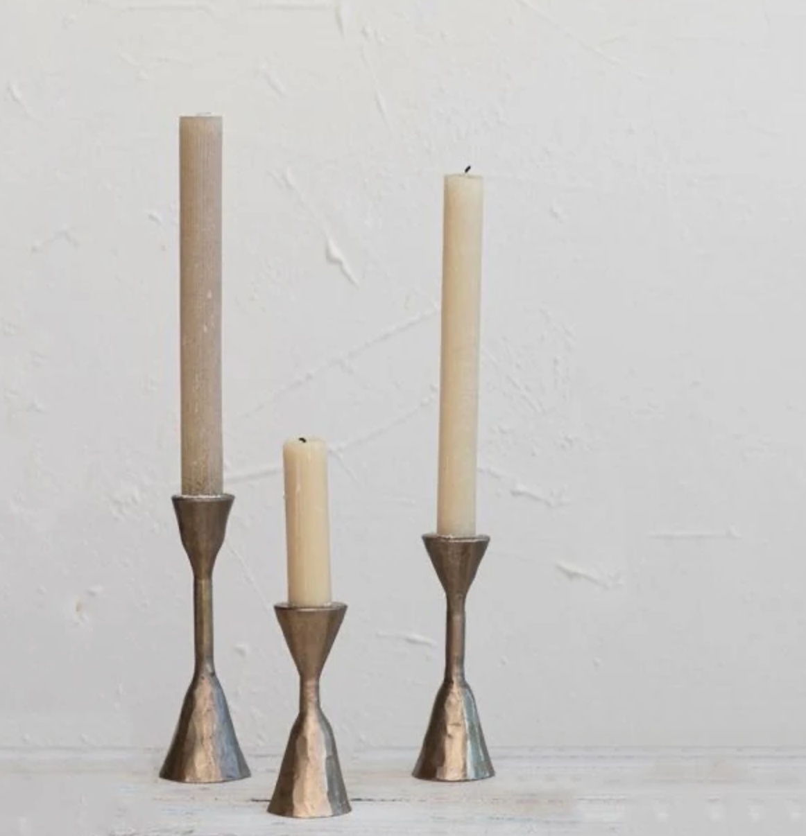 Hand Forged Iron Taper Holders Antique Brass Finish