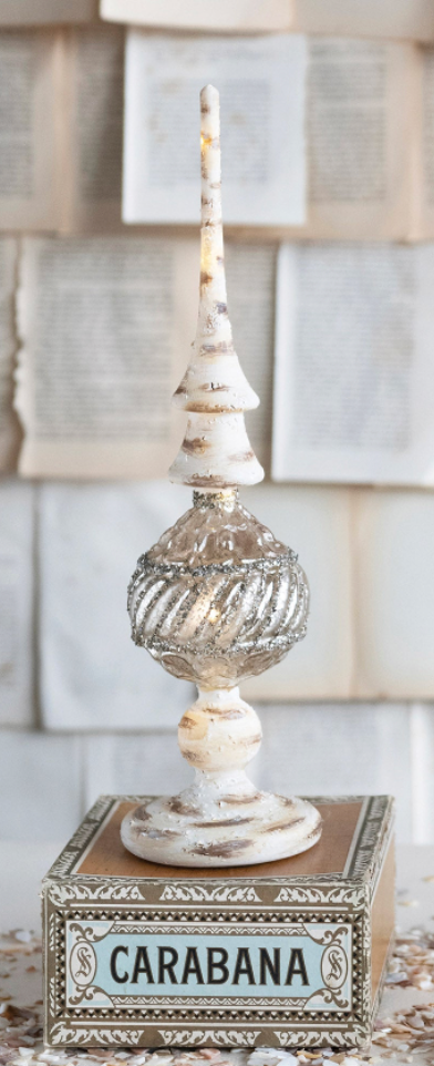 Mercury Glass Finial with LED Light, 3 Styles