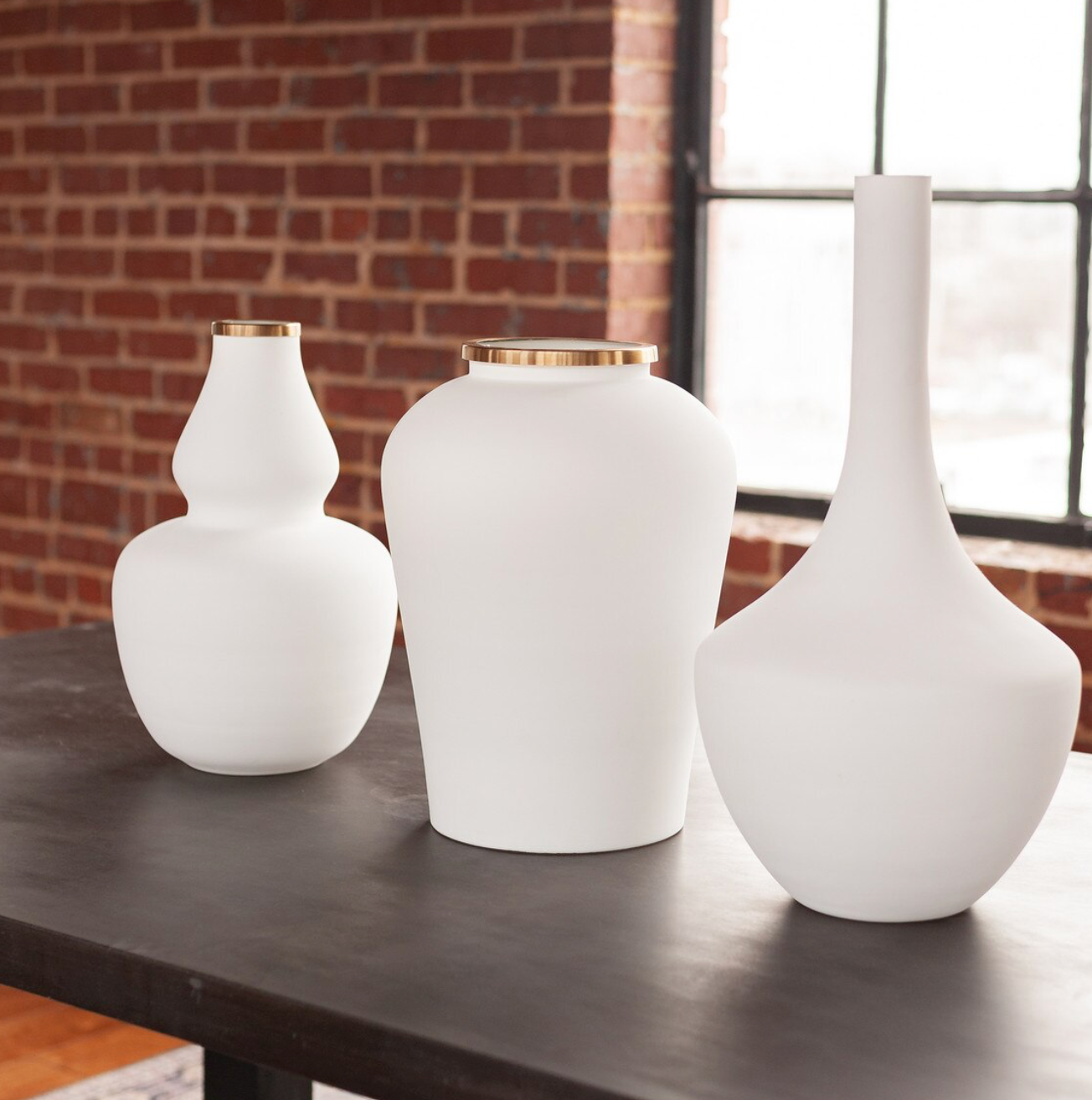 Ophelia Tall Vase, White and Brass