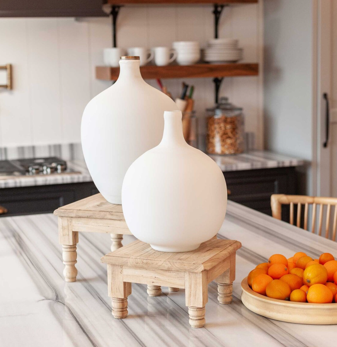 Amphora Tall Vase, White and Brass