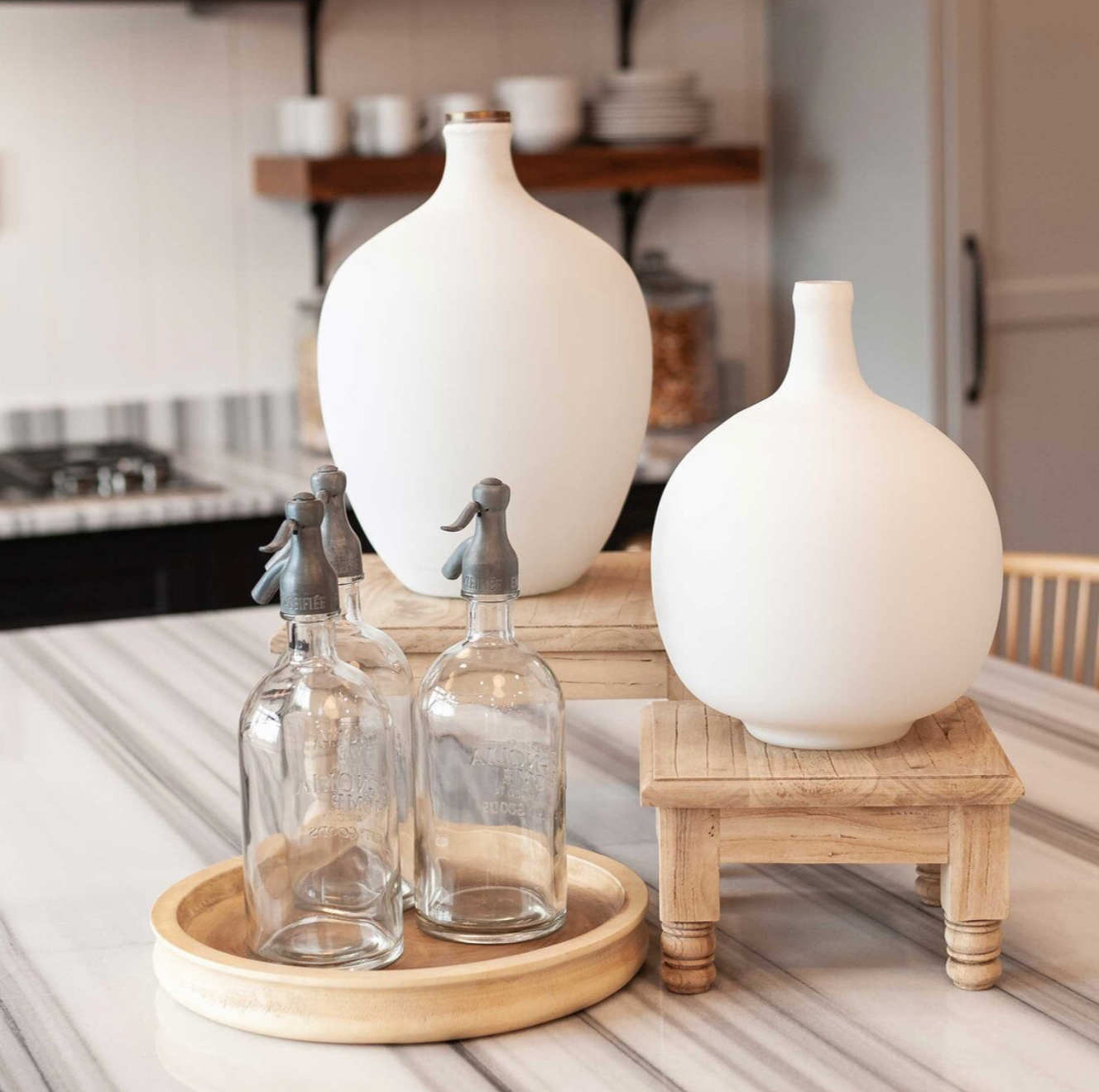 Amphora Tall Vase, White and Brass