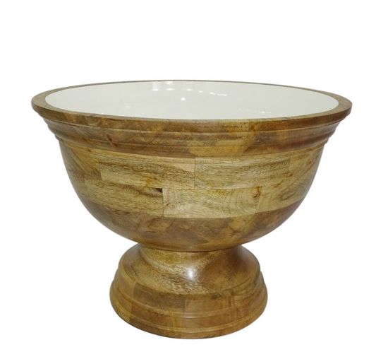 Enamel and Mangowood Round Pedestal Bowl