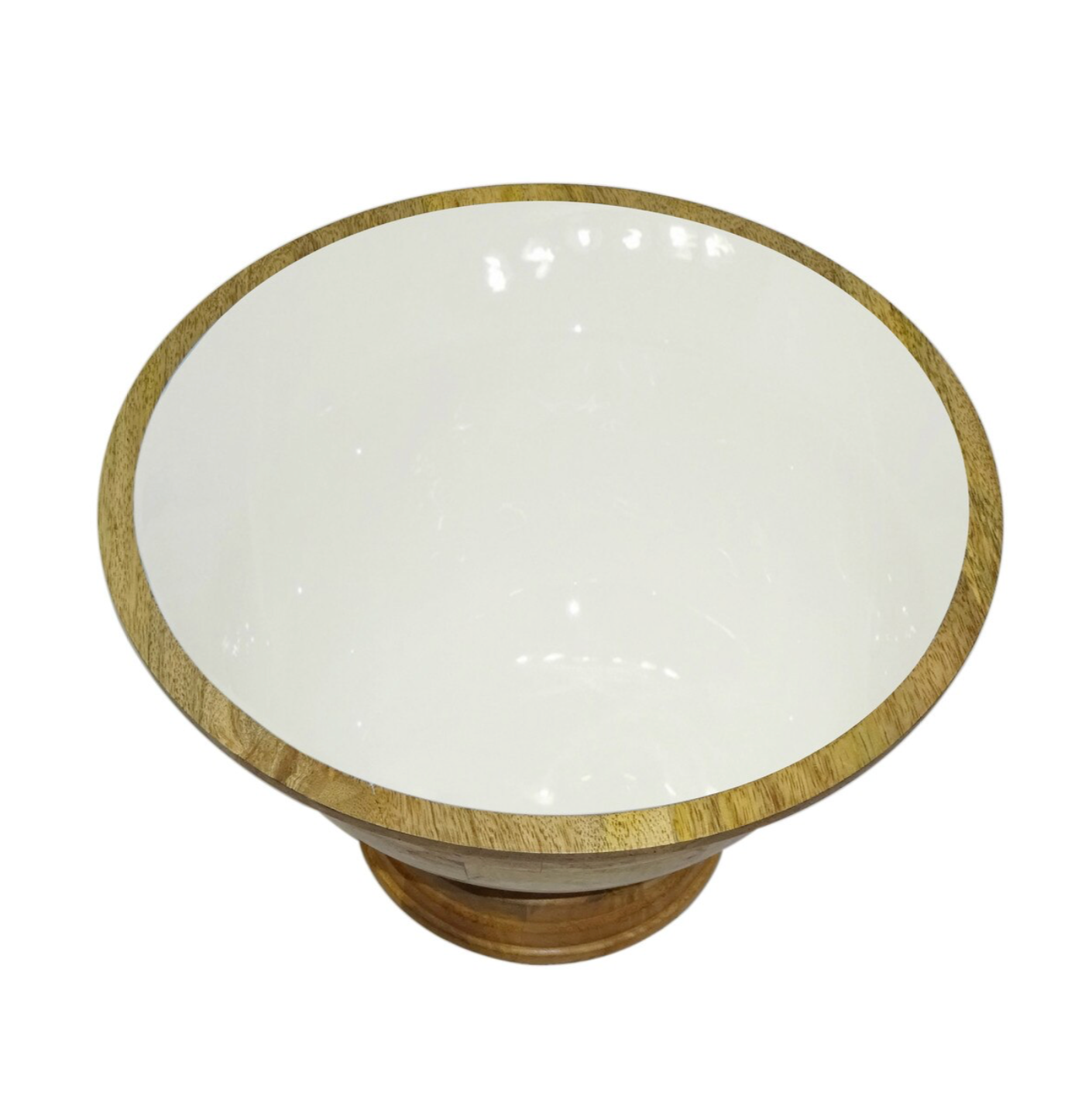 Enamel and Mangowood Round Pedestal Bowl