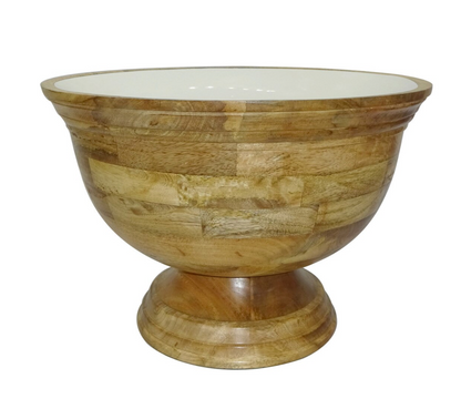 Enamel and Mangowood Round Pedestal Bowl