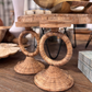 Rattan Wrapped Ring Pillar Candlestick, 2 Piece Set, Natural