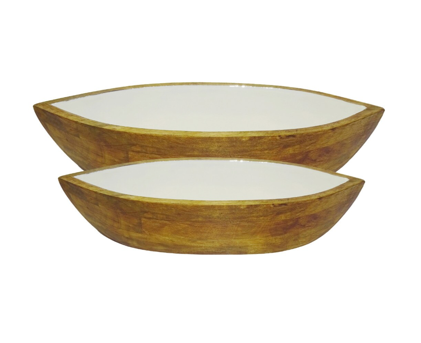 Enamel and Mangowood Boat Bowls, 2 Piece Set