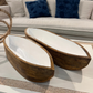 Enamel and Mangowood Boat Bowls, 2 Piece Set