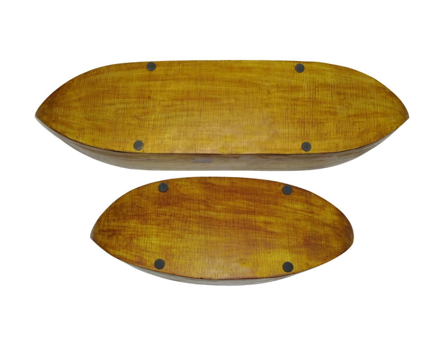 Enamel and Mangowood Boat Bowls, 2 Piece Set