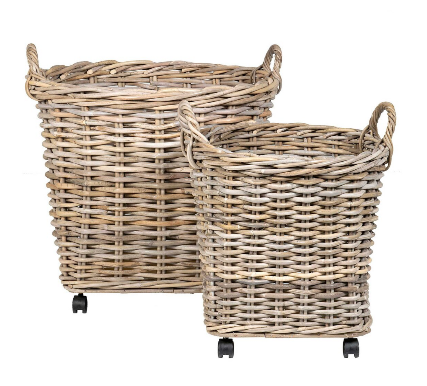 Mona Round Rattan Storage Baskets with Wheels Set of 2