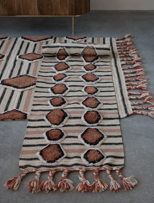 Cotton Tufted Kilim Floor Runner with Braided Tassels