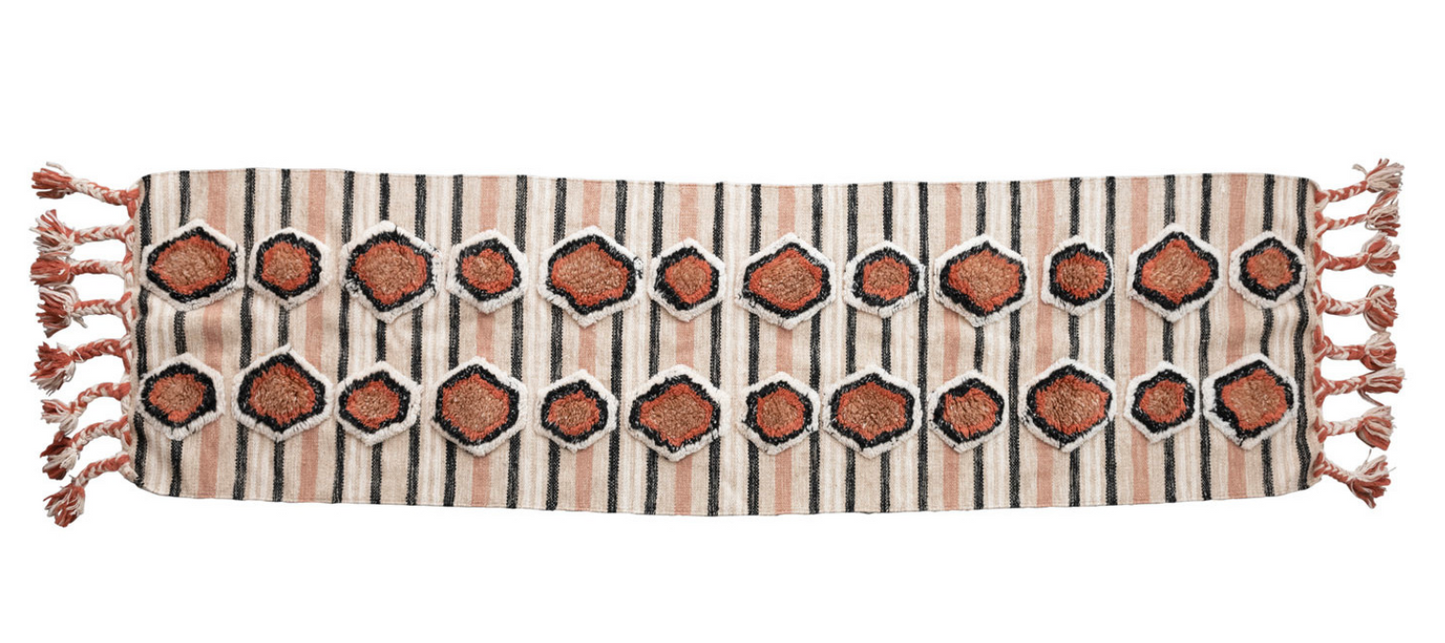 Cotton Tufted Kilim Floor Runner with Braided Tassels