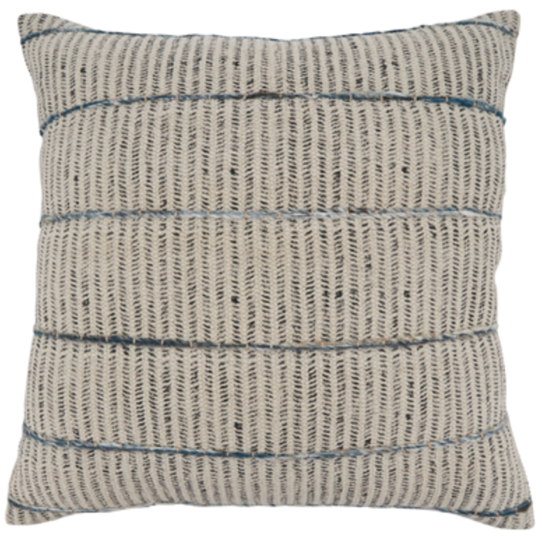Stripe Embroidered Block Print Pillow