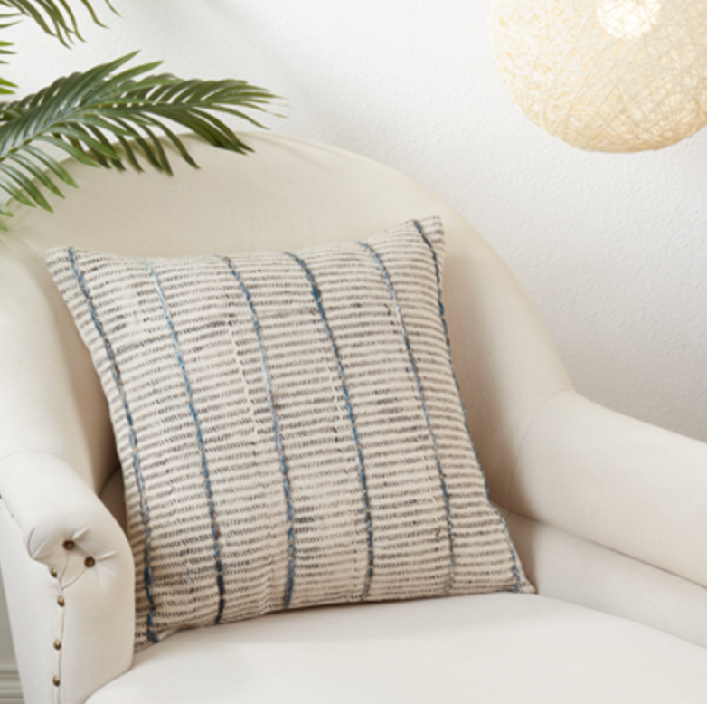 Stripe Embroidered Block Print Pillow
