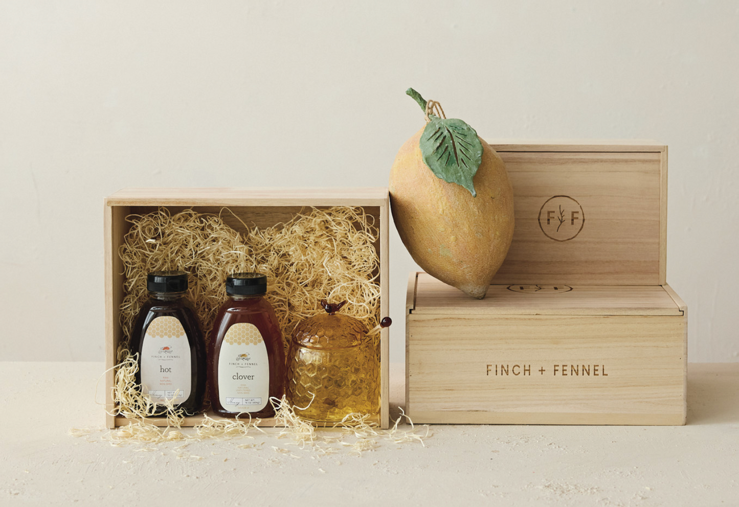 Paulownia Wood Boxes w/ Laser Etched "Finch + Fennel" Logo, Natural
