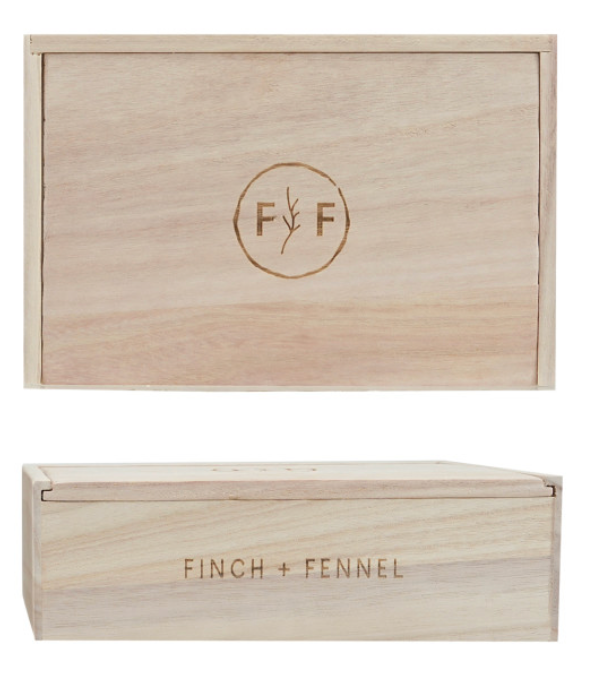 Paulownia Wood Boxes w/ Laser Etched "Finch + Fennel" Logo, Natural