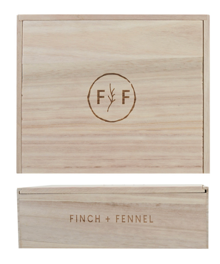 Paulownia Wood Boxes w/ Laser Etched "Finch + Fennel" Logo, Natural