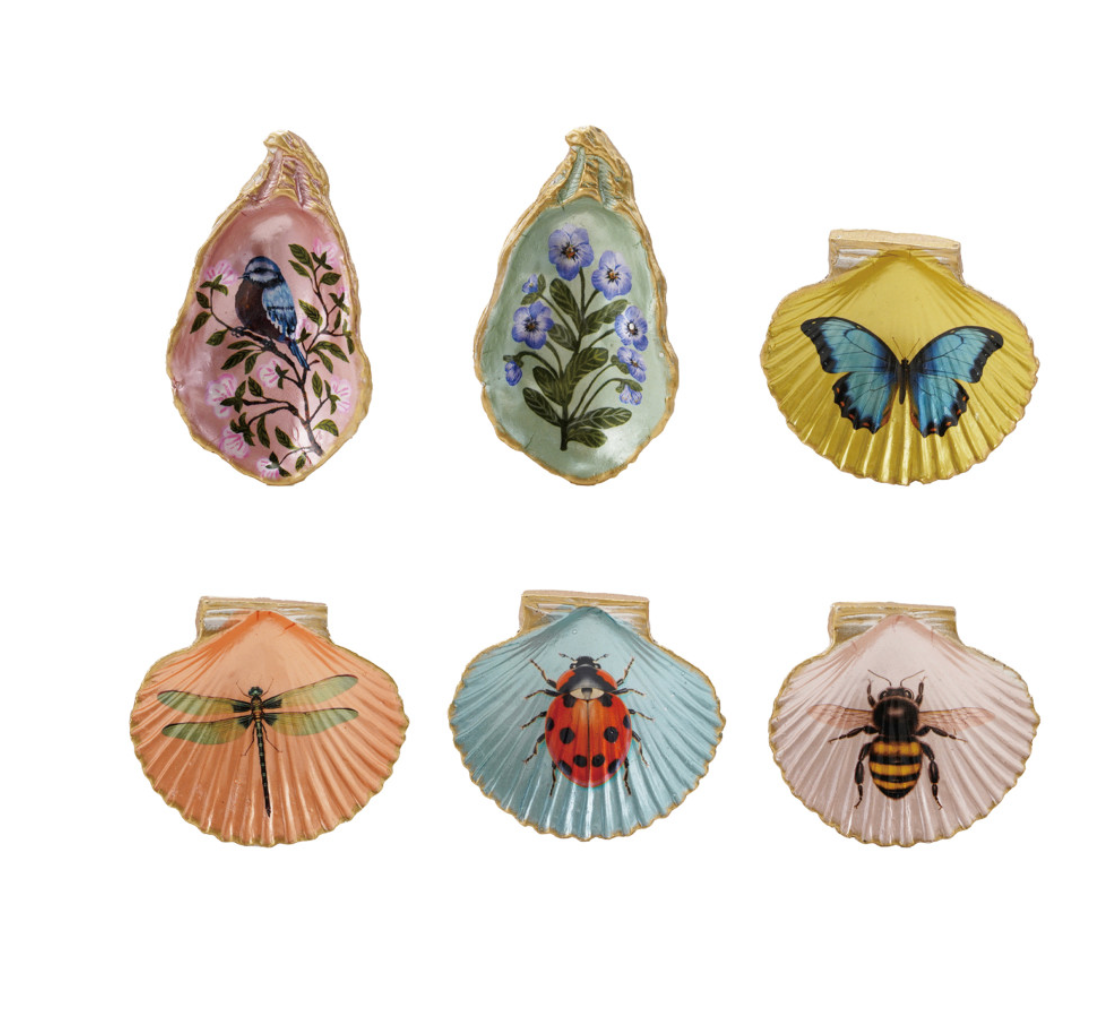 Resin Shell Shaped Magnet w/ Flora/Fauna Image, 6 Styles